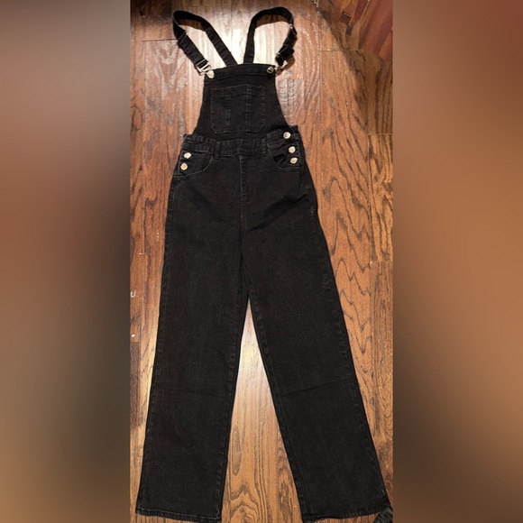 LA Girl Black Denim Straight leg Overalls NWT small - Picture 13 of 15